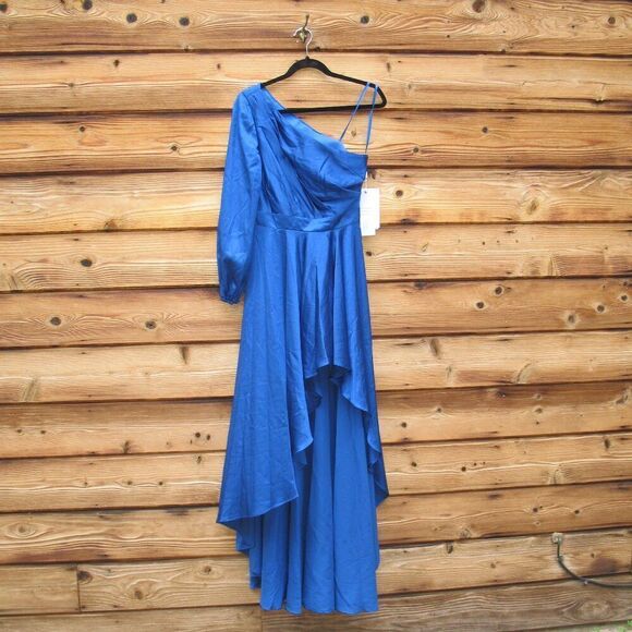NWT Mac Duggal HIGH LOW ONE SHOULDER FLOWY GOWN Blue Size 6 49141 - Picture 6 of 14